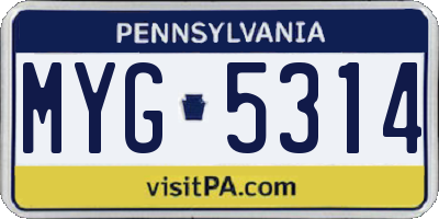 PA license plate MYG5314