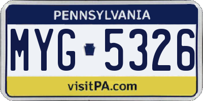 PA license plate MYG5326