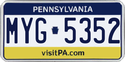 PA license plate MYG5352