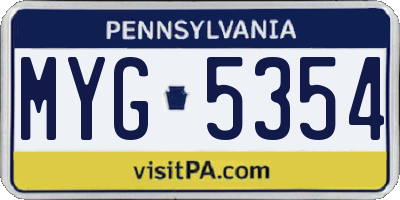 PA license plate MYG5354