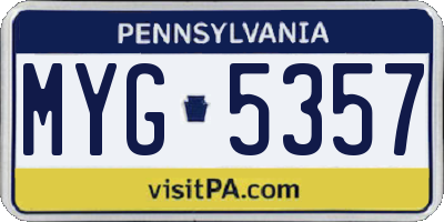 PA license plate MYG5357