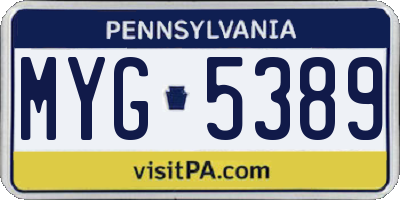 PA license plate MYG5389