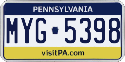 PA license plate MYG5398