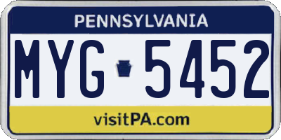 PA license plate MYG5452