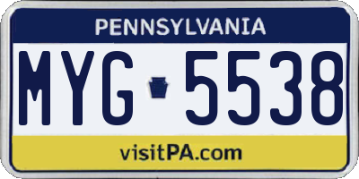 PA license plate MYG5538
