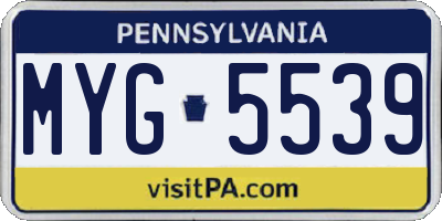 PA license plate MYG5539