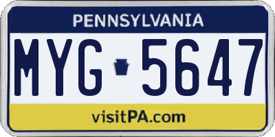 PA license plate MYG5647