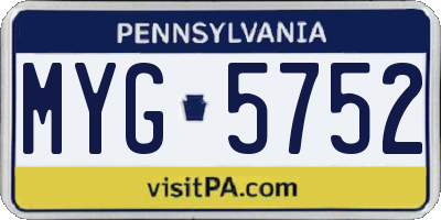 PA license plate MYG5752