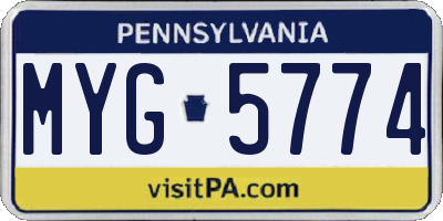 PA license plate MYG5774