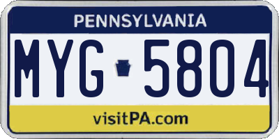 PA license plate MYG5804