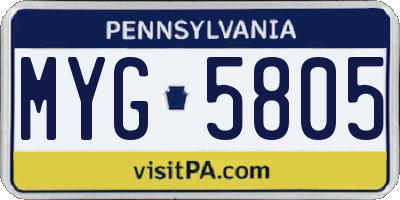 PA license plate MYG5805