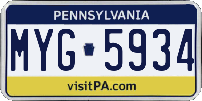 PA license plate MYG5934