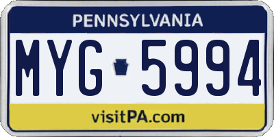 PA license plate MYG5994