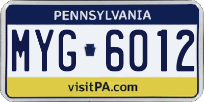 PA license plate MYG6012