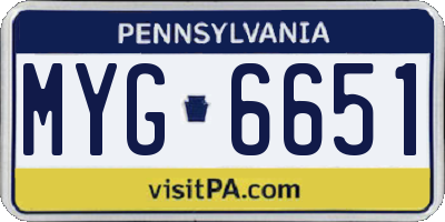 PA license plate MYG6651