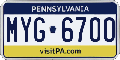 PA license plate MYG6700