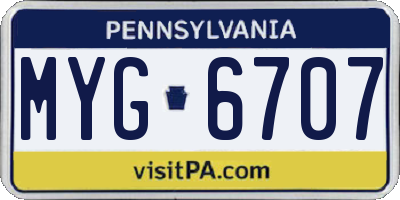 PA license plate MYG6707