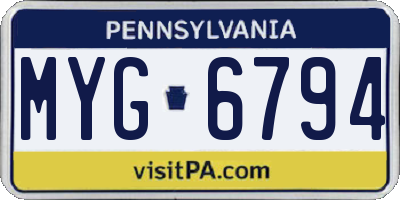 PA license plate MYG6794