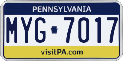 PA license plate MYG7017