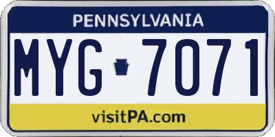 PA license plate MYG7071