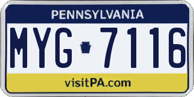 PA license plate MYG7116
