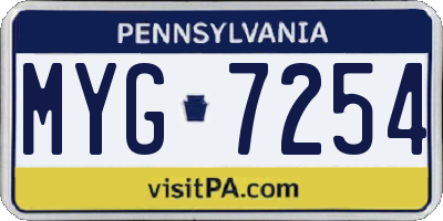 PA license plate MYG7254