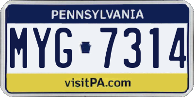 PA license plate MYG7314