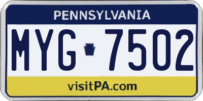 PA license plate MYG7502