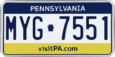 PA license plate MYG7551