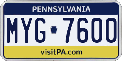 PA license plate MYG7600
