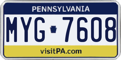 PA license plate MYG7608