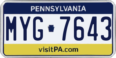 PA license plate MYG7643
