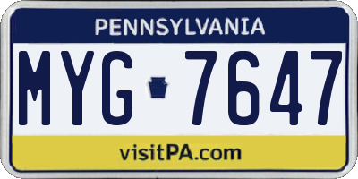 PA license plate MYG7647