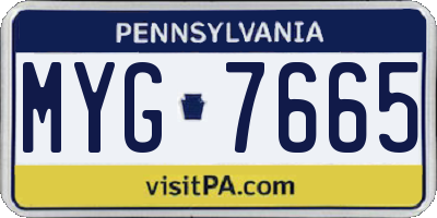 PA license plate MYG7665
