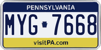 PA license plate MYG7668
