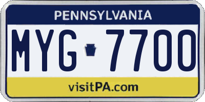 PA license plate MYG7700