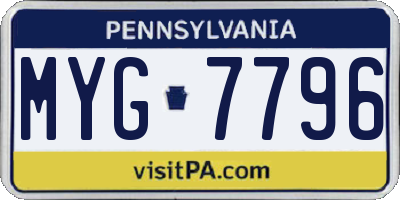 PA license plate MYG7796