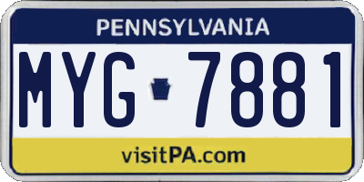 PA license plate MYG7881
