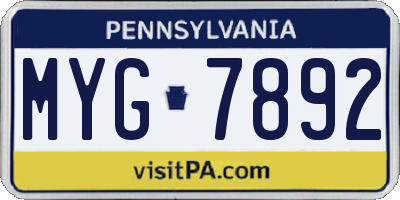 PA license plate MYG7892