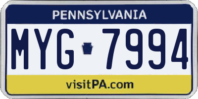 PA license plate MYG7994