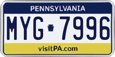 PA license plate MYG7996