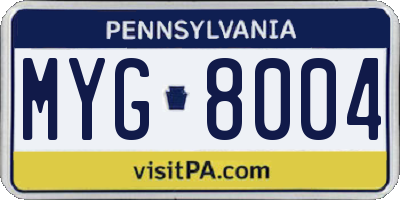 PA license plate MYG8004