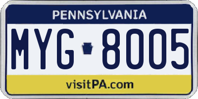 PA license plate MYG8005