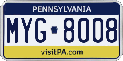 PA license plate MYG8008