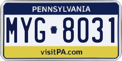 PA license plate MYG8031