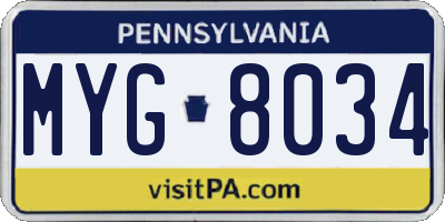 PA license plate MYG8034