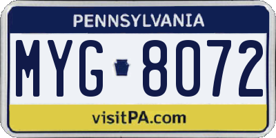 PA license plate MYG8072
