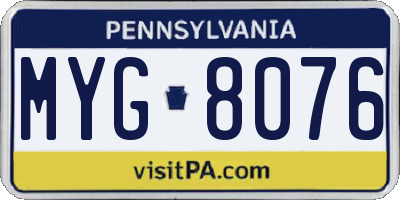 PA license plate MYG8076