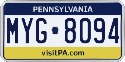 PA license plate MYG8094