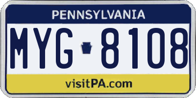 PA license plate MYG8108